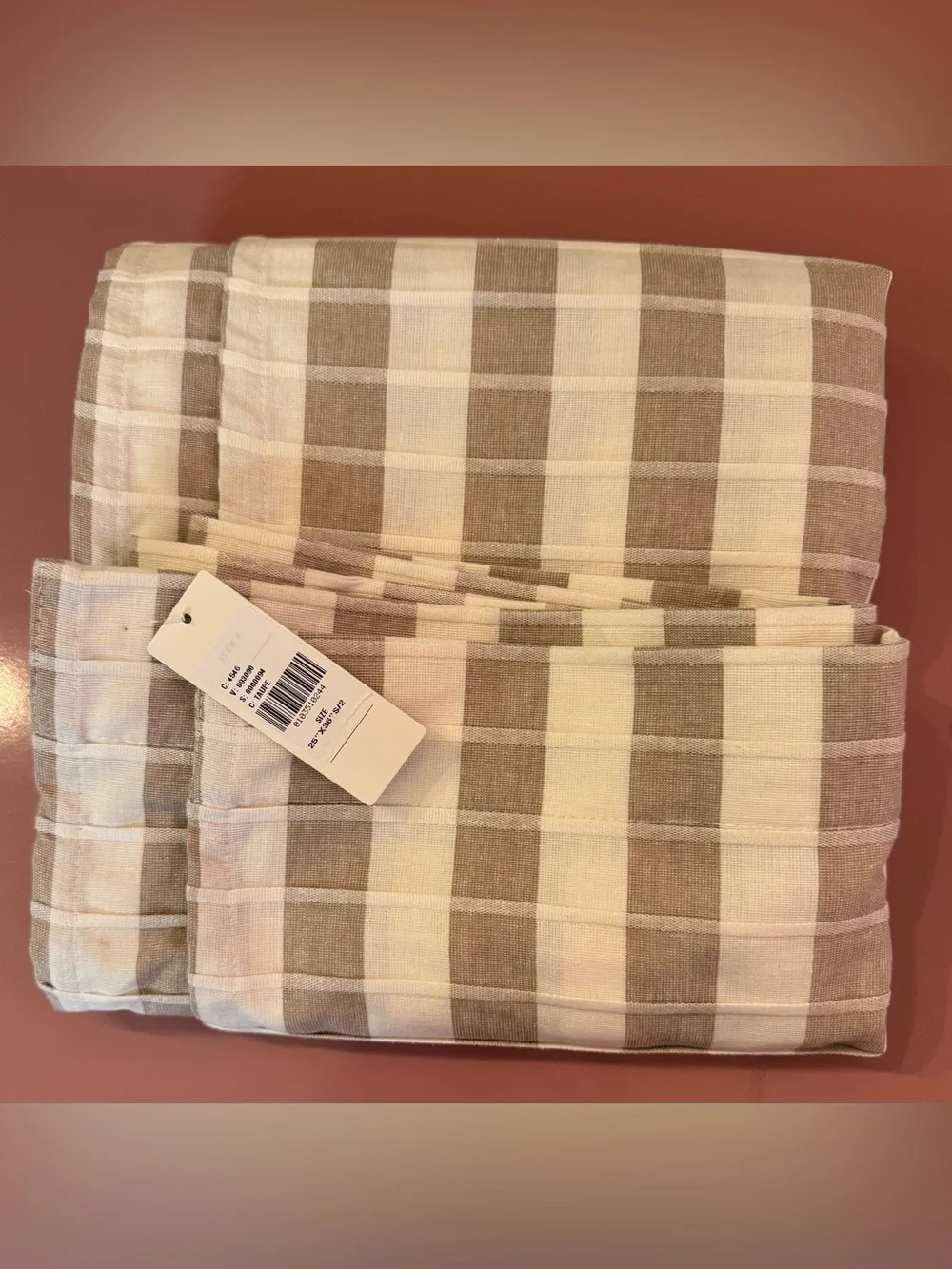 Anthropologie Cotton Woven Stripe Café Curtains, Set of 2, Taupe